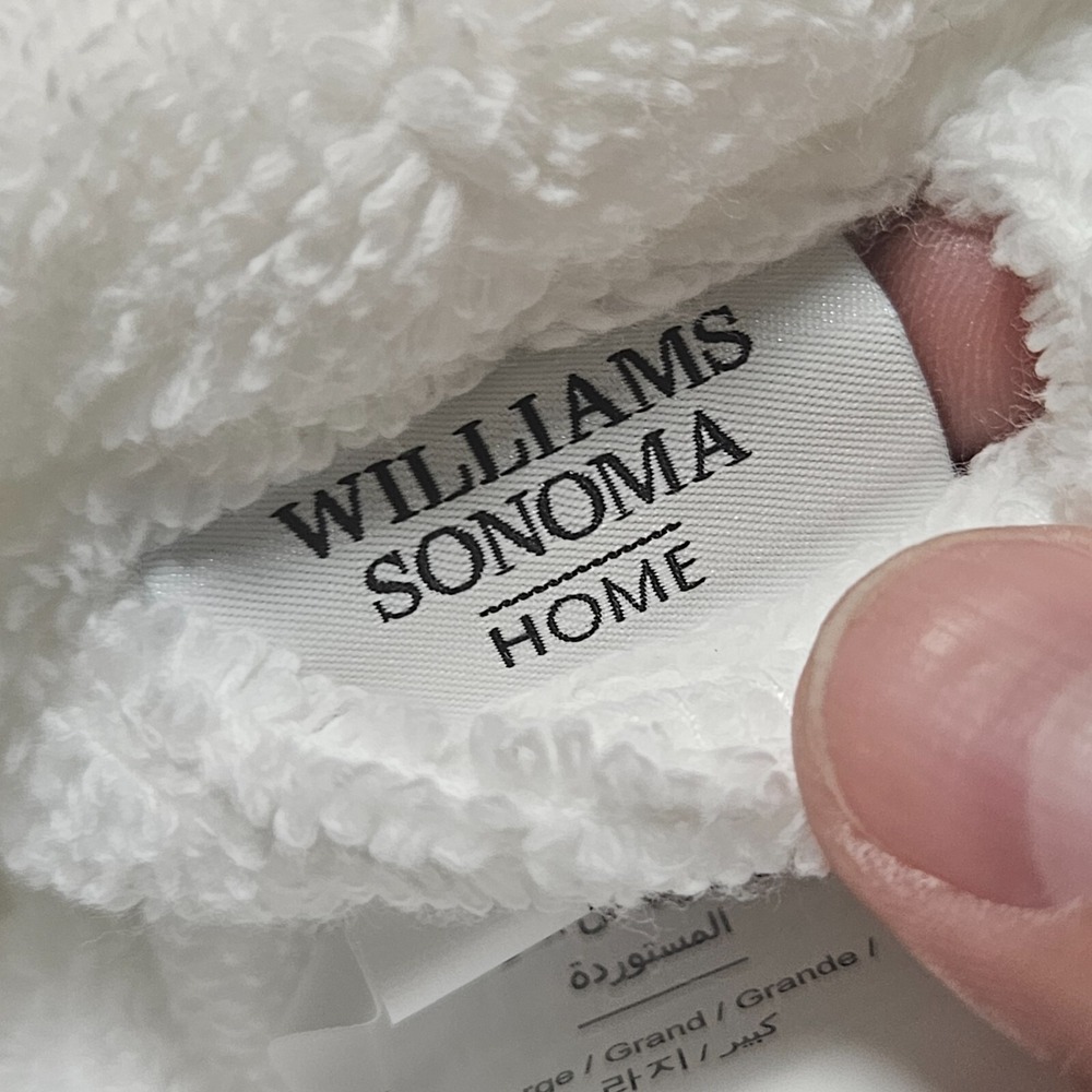 Williams Sonoma Home Cotton Terry Bath Robe Black Piping‎ Trim Quiet Luxury - Picture 3 of 11
